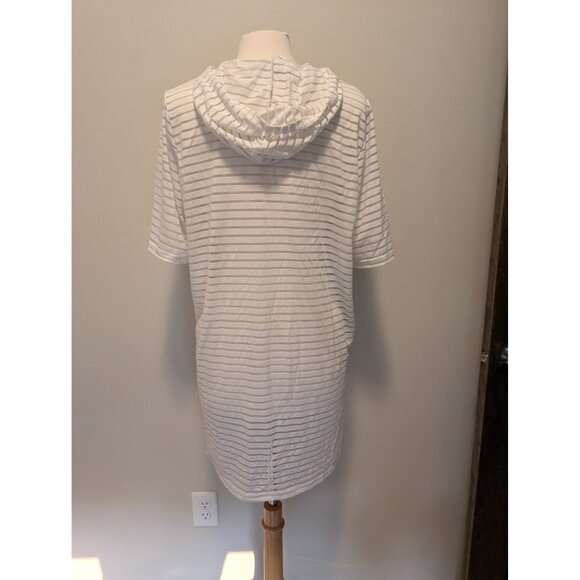 Always For Me Womens Striped White Hooded Cover-Up Jacket With Zipper Closure 1X - Picture 3 of 5